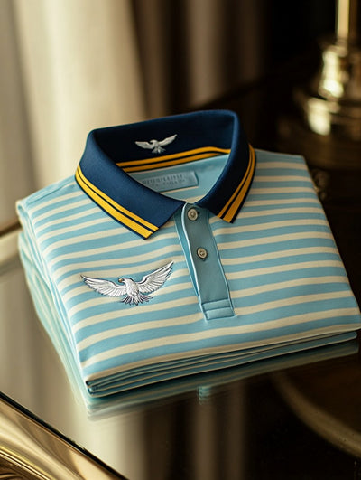 Comfortable Modern Men's Striped Polo Shirt with Button Design