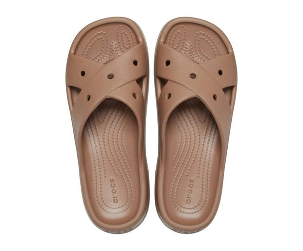 Classic Cross Strap Milk Chocolate Women's Slide Sandals - Iconic Crocs Comfort