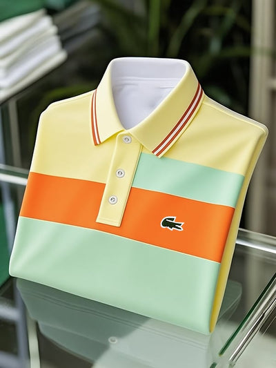 Men's Modern Colorblock Performance Polo: Short Sleeve, Button-Up, Business Casual