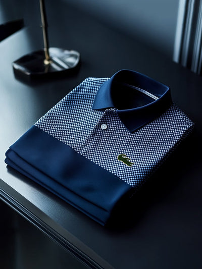 Stylish Men's Classic Business Check Logo Button Short Sleeve Polo Shirt
