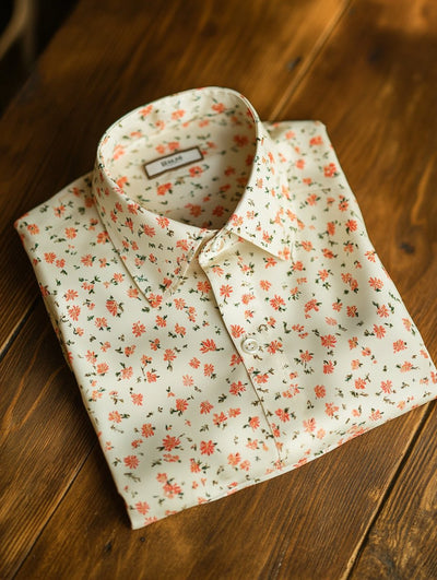 Elegant Floral Lapel Short Sleeve Shirt for Men - Business Casual Style