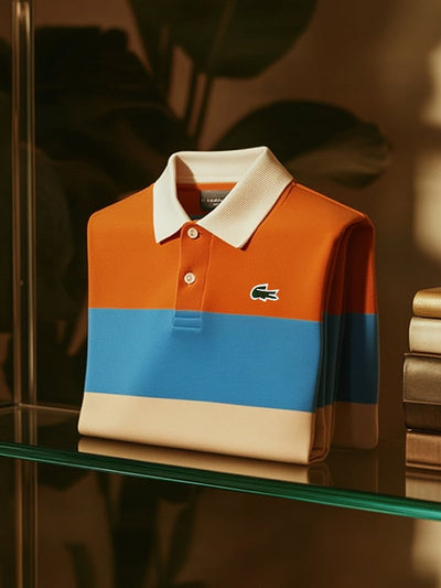 Men's Classic Business Stripe Logo Button Short Sleeve Polo Shirt